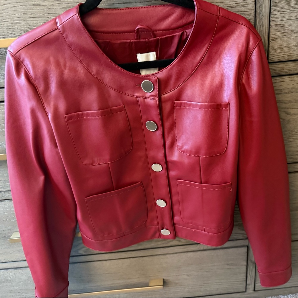 Anthropologie Maeve Red Faux Leather Jacket New w/ tags! And extra button!